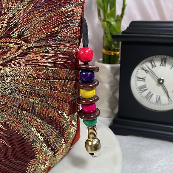 Hand Designed Red & Black Bag w/Peacock Embellishment - Picture 11 of 13